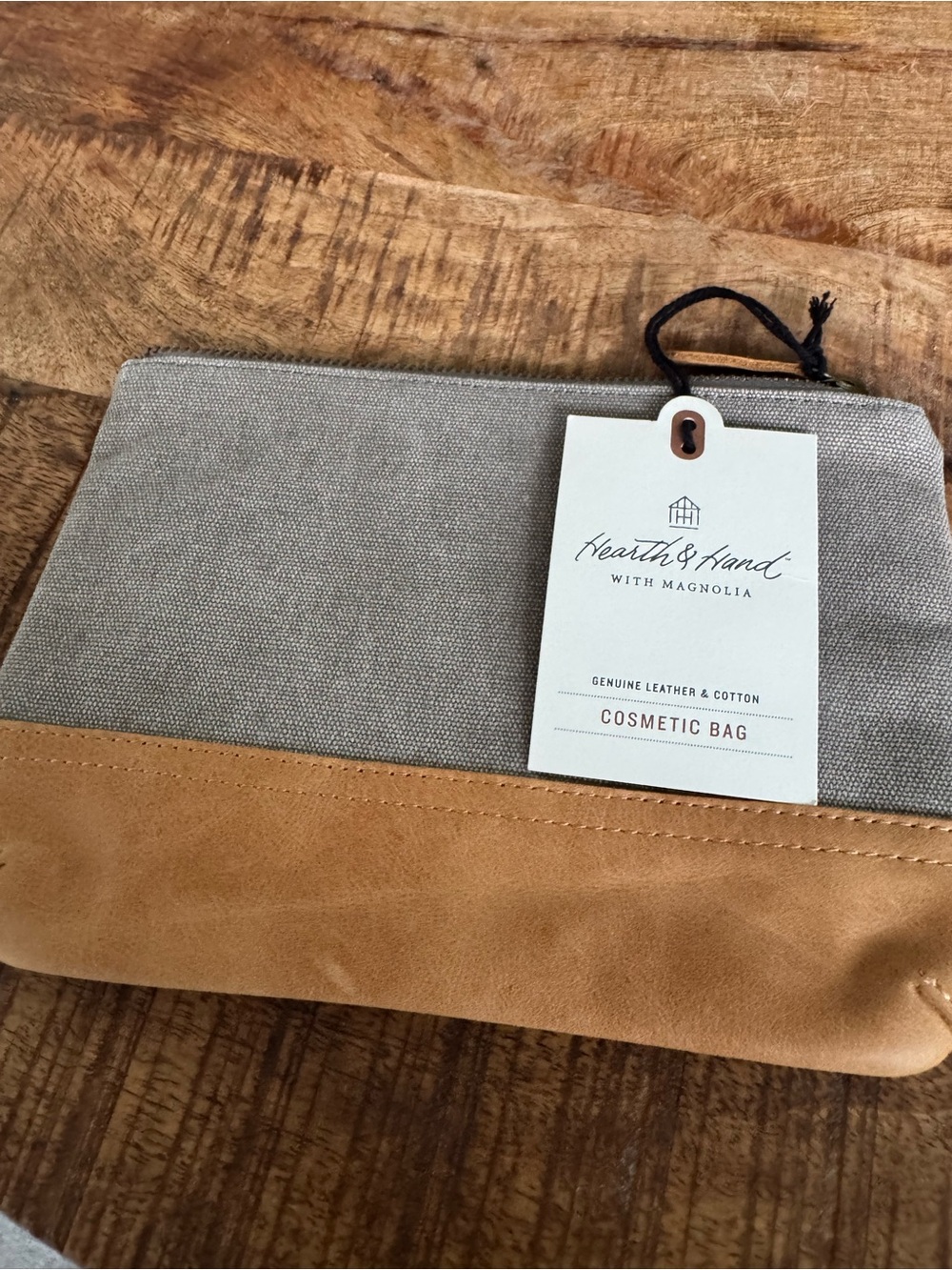 Hearth & Hand Two-Tone Canvas Cosmetic Pouch in Light gray  and Tan NWT